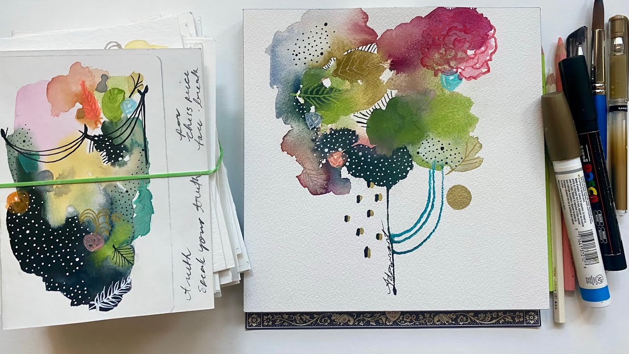 Art and artist mark making over watercolour painting.  video 2/2