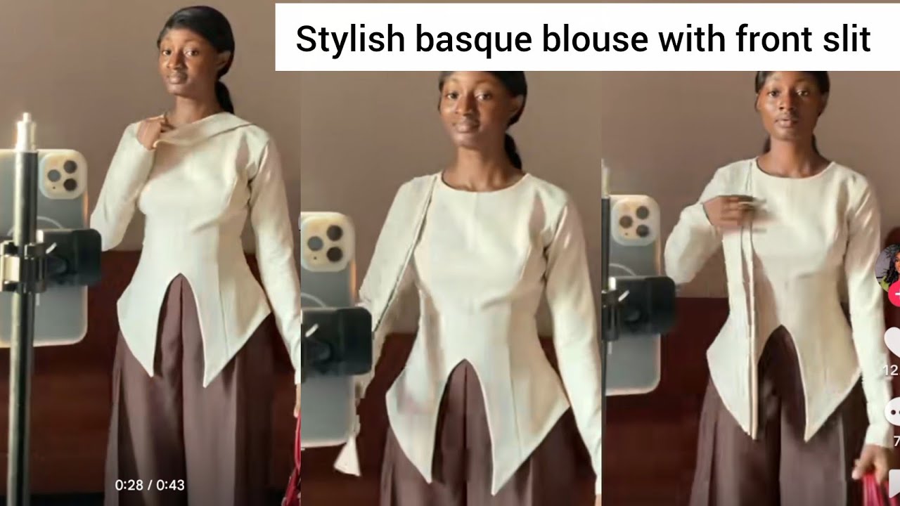 How to cut a Stylish basque blouse with front slit #viralvideo 