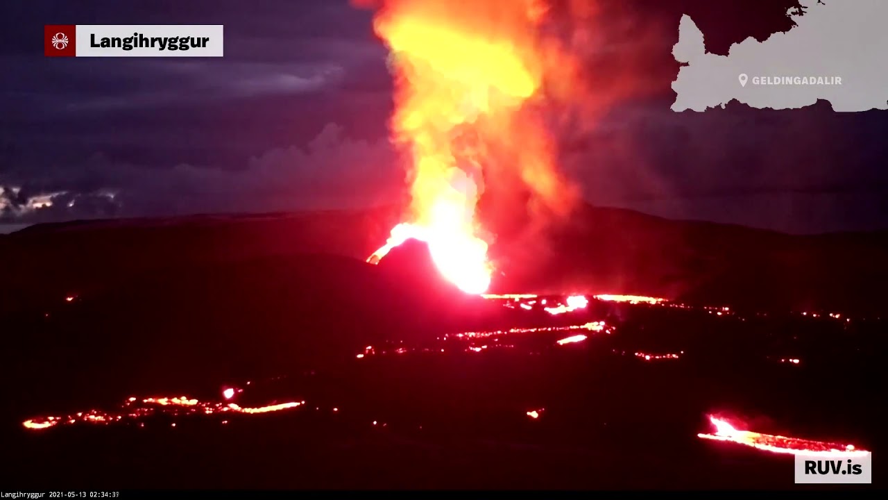 Reykjanes Eruption 2021 Timelapse May 12-13 RUV Langihryggur camera