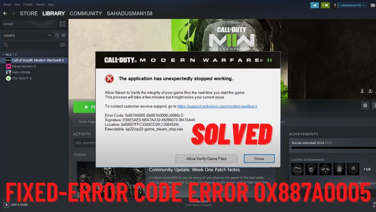 How to Fix Modern Warfare 2 Error 0X887A0005 The application has unexpectedly stopped working