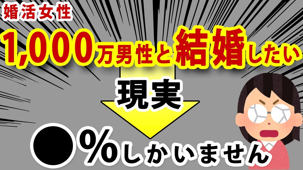 【婚活女子】年収1,000万男性と結婚して「玉の輿」にのりたい&larr;30代独身の割合はたった●％