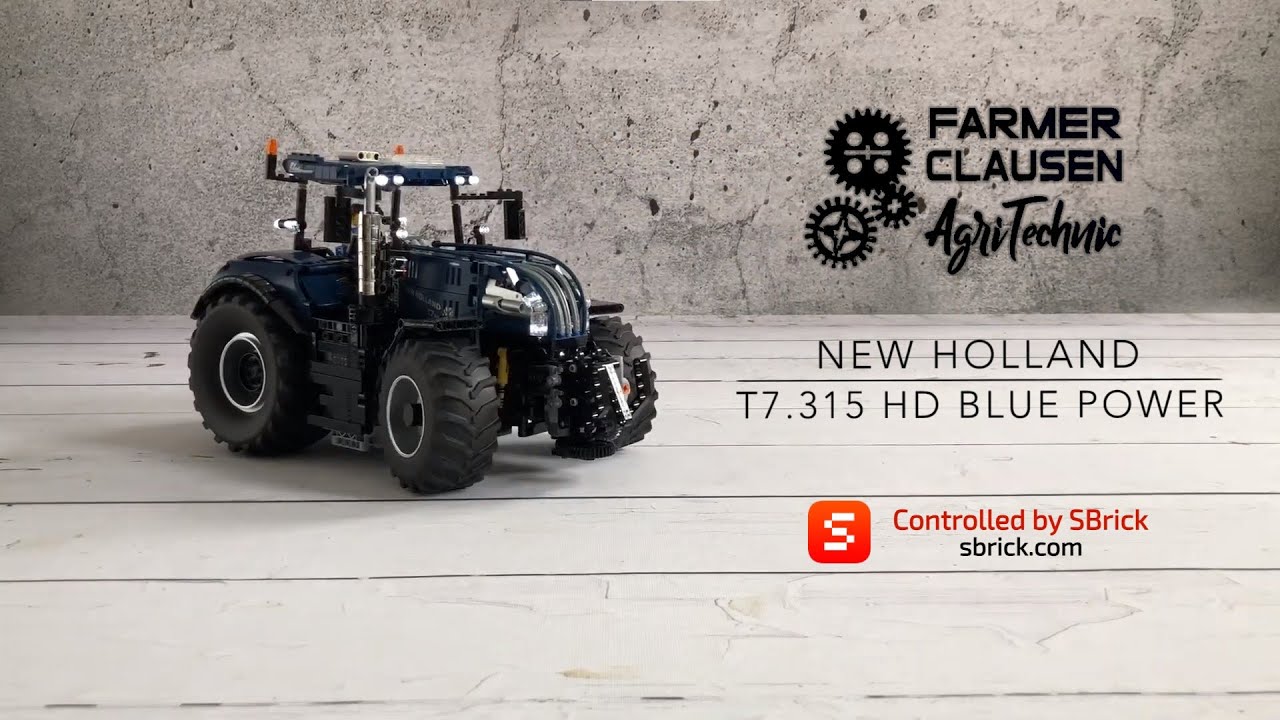 New Holland T7.315 HD Blue Power Tractor. Made of LEGO®️ TECHNIC®️, featuring Sbrick ®️