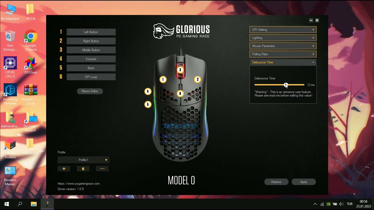 glarius model o drag click settings