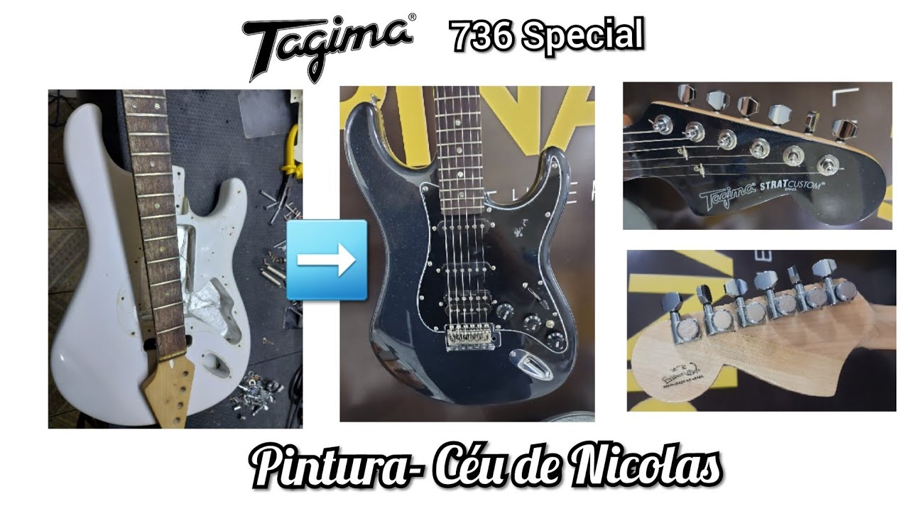 Tagima 736 Special Restauração/Pintura Preto Céu de Nicolas. Mudança Headstock  padrão Fender 70