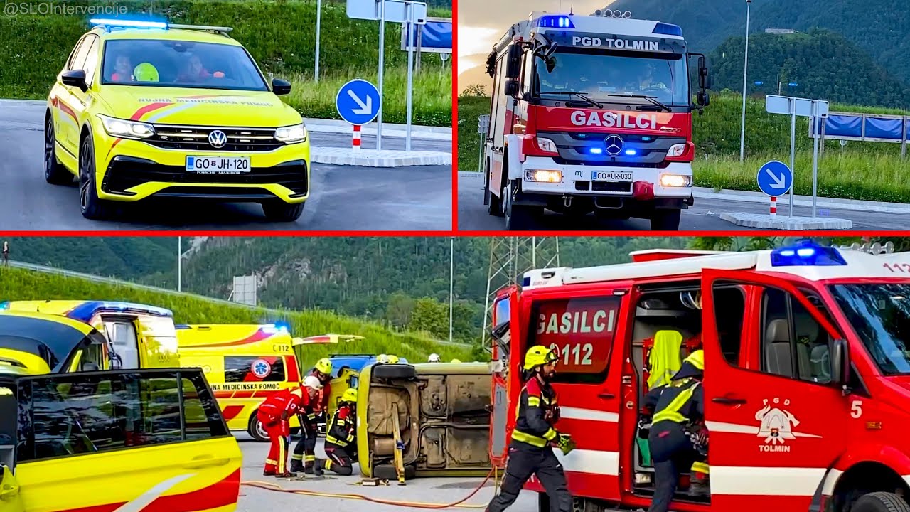 [VAJA PROMETNA NESREČA] PGD Tolmin vozilo 1,2,4,6+NMP ZD Tolmin - posredovanje ob nesreči več vozil