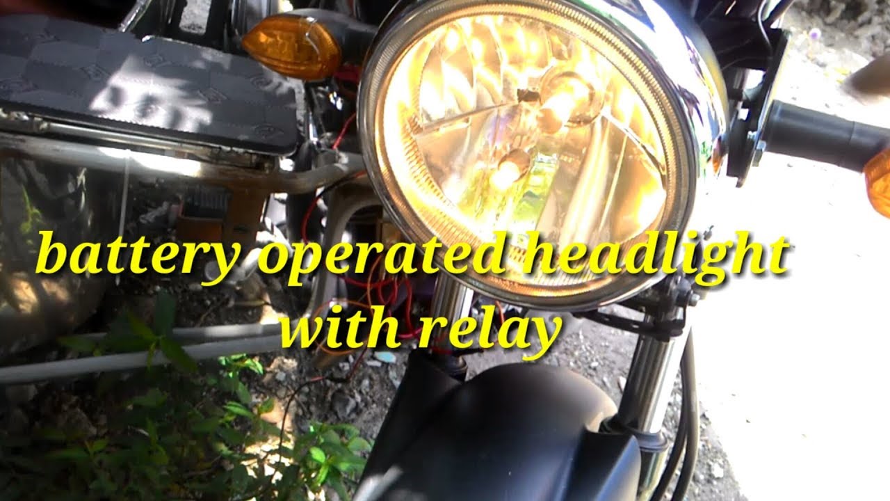 Battery operated headlight with relay
