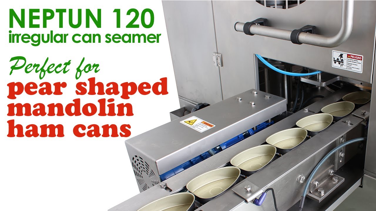 Jk Somme irregular can vacuum seamer NEPTUN 120 seaming pear shaped ham cans at 70 cans/min