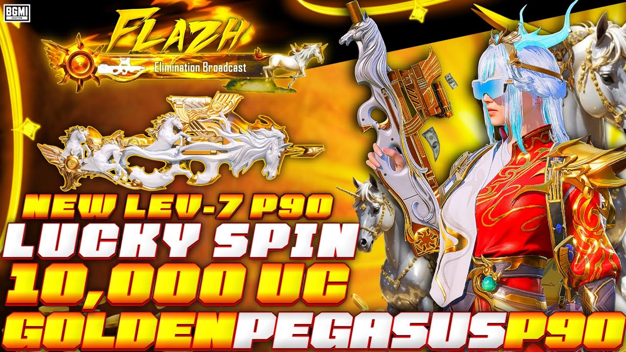NEW GOLDEN PEGASUS LEVEL - 7 P90 HAS INSANE LUCK 🍀 #bgmi #luckyspin #goldenpegasusp90