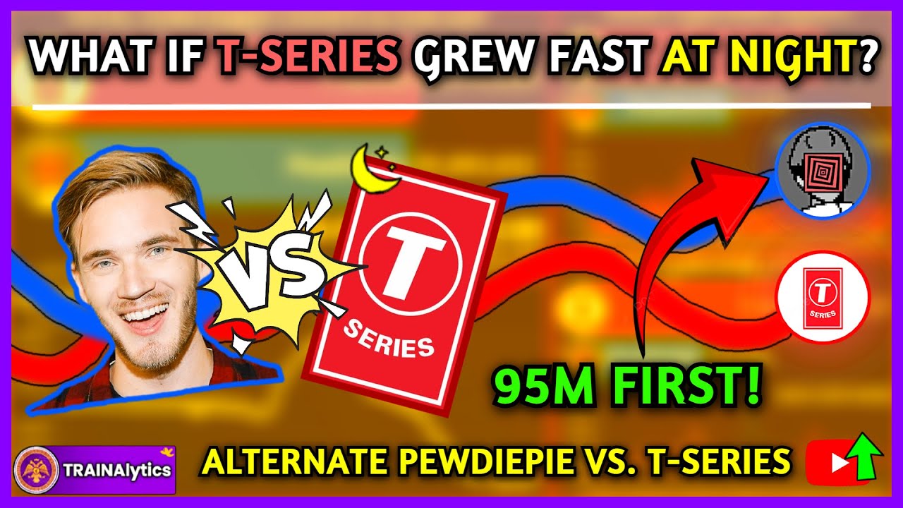 Что, если бы T-Series росла быстро ТОЛЬКО НОЧЬЮ? (PewDiePie первый на 95 миллионов?!) — Альтернат...