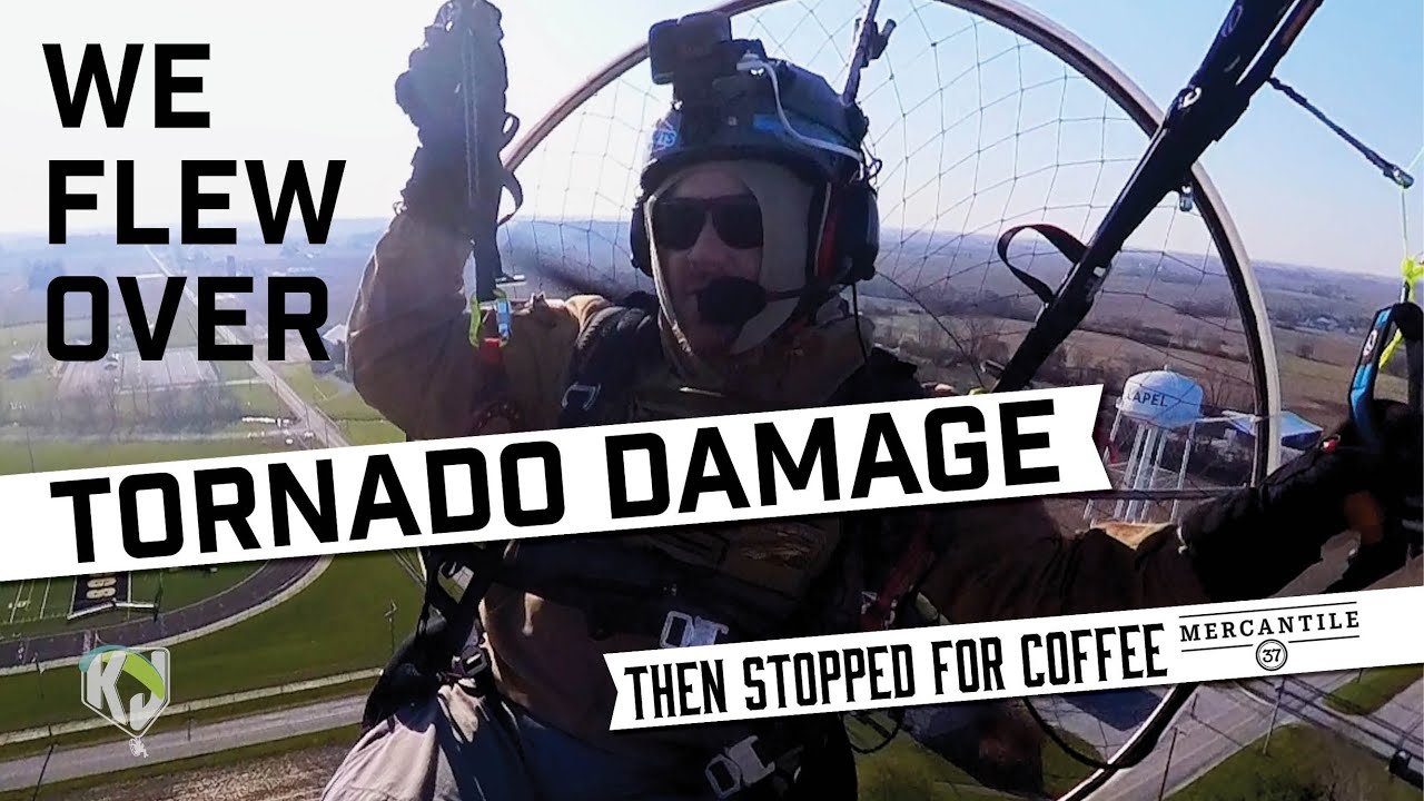 Paramotor flight over tornado damage in Indiana.