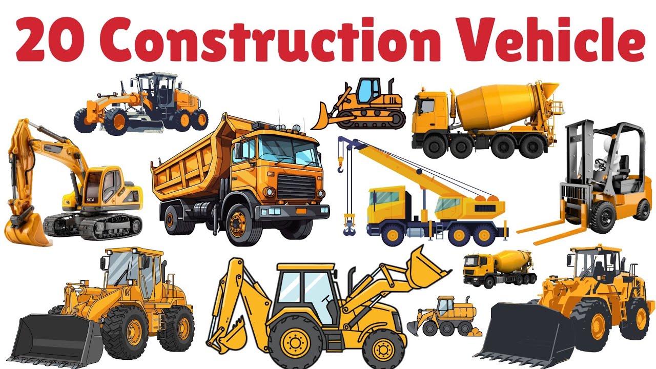 20 निर्माण वाहन सीखें बच्चों के लिए | Learn 20 Construction Vehicle Name with pictures and Sounds