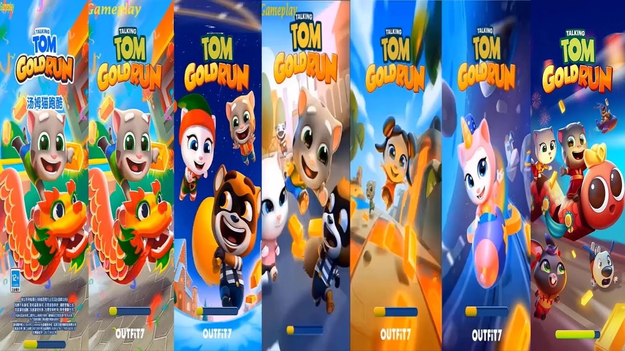 Talking Tom Gold Run First Version VS Chinese Version Fortune Tom Angela TOM SUPER GINGER BEN HANK