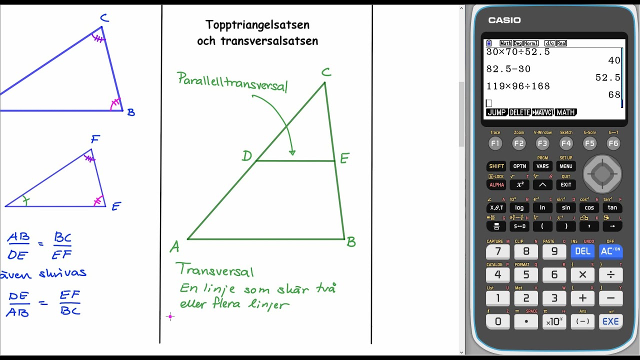 Genomgång Matematik 2 Topptriangelsatsen och transversalsatsen