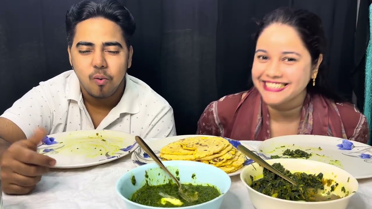 ASMR Eating Sarso Da Saag Makke Di Roti MUKBANG @nidakaify03 || Punjabi Khana Week Challenge ||