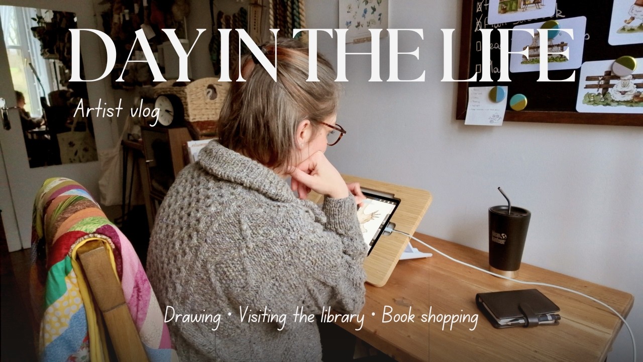 DAY IN THE LIFE | Artist vlog · Illustrating, visiting the library, and book shopping.
