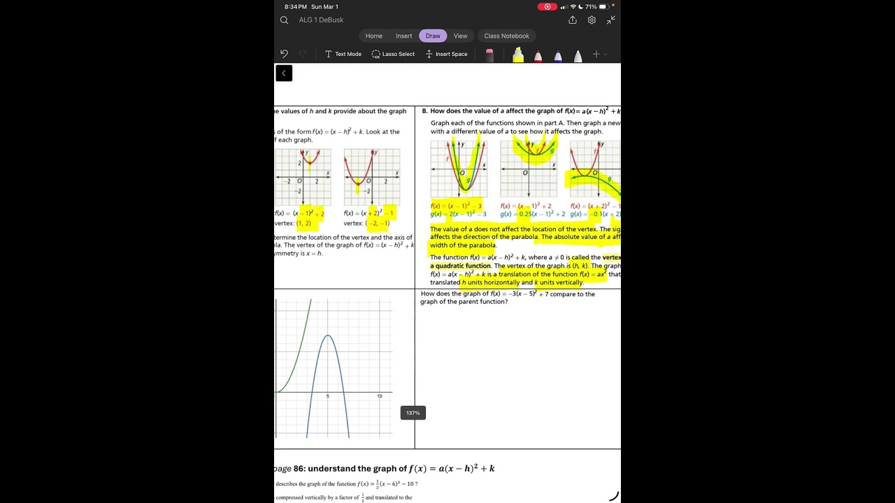 Understand the graph of f(x) = a(x - h)² + k