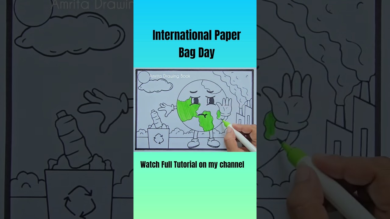 International Paper Bag Day Drawing | Plastic Bag Free Day Poster | Ban Plastic | Stop Plastic Bags