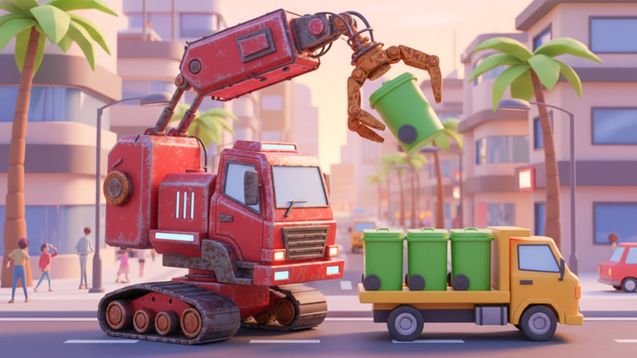 Smart Garbage Collection in the City 🤖🗑️ | Automated Waste Pickup Process | Fun Vehicles Animation