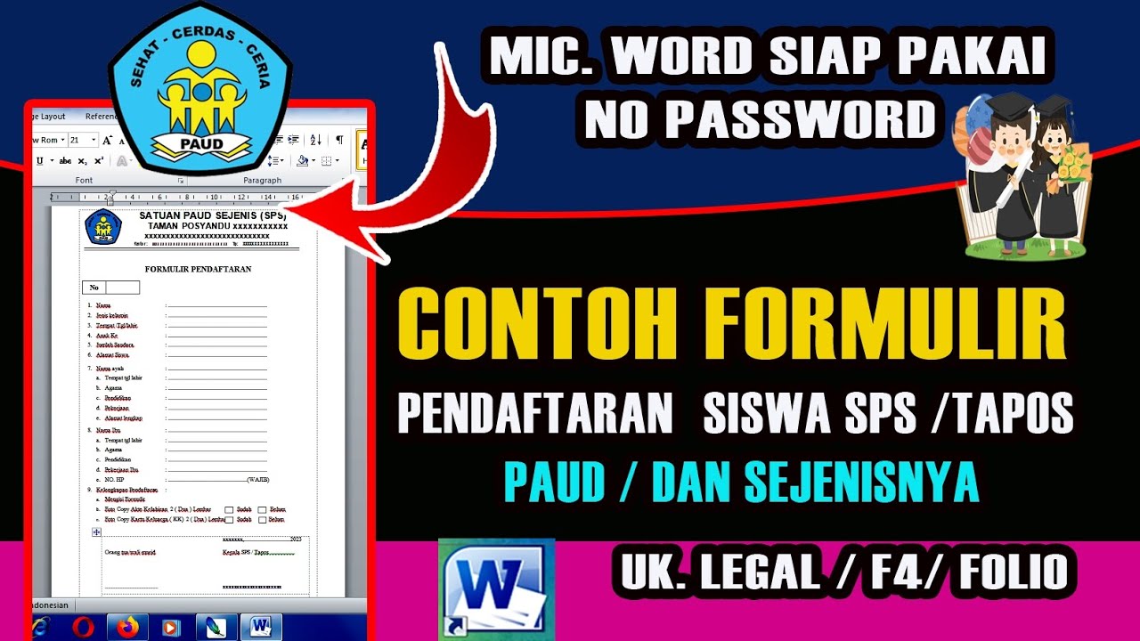 CONTOH FORMULIR PENDAFTARAN  SISWA BARU PAUD SPS TAPOS