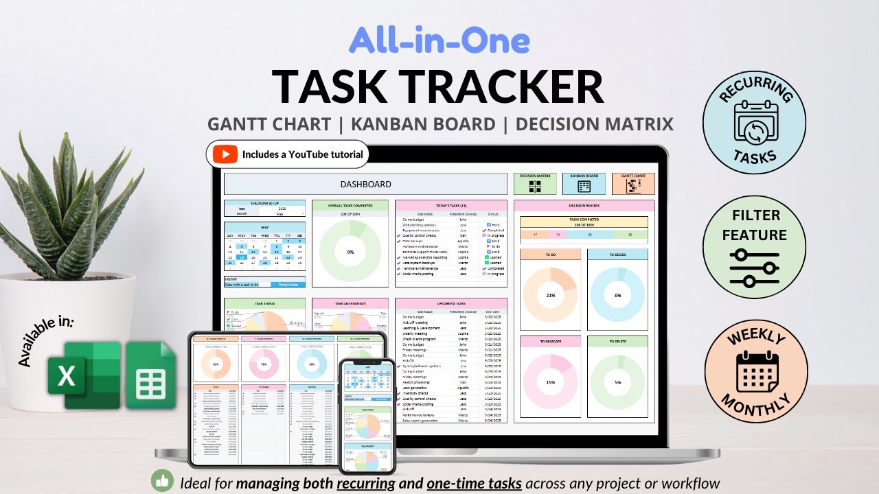 All-in-One Task Tracker tutorial - Gantt Chart - KanBan - Recurring and Variable Tasks - Calendar