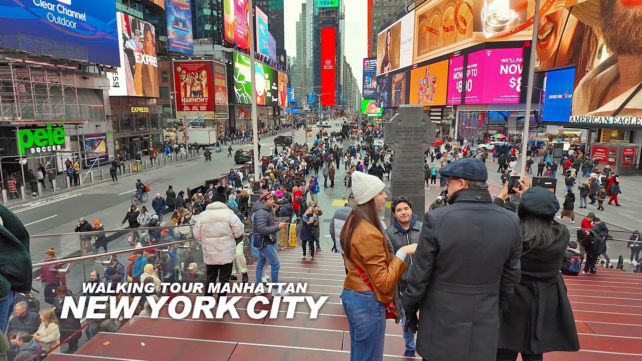 NEW YORK CITY - Manhattan Winter Season, 7th Avenue, Times Square and Broadway, Travel, USA, 4K