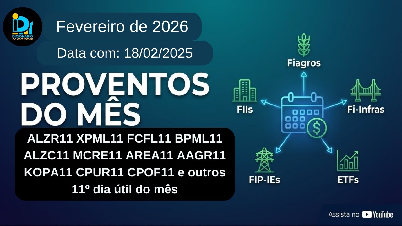 PROVENTOS: ALZR11 XPML11 FCFL11 BPML11 ALZC11 MCRE11 AREA11 AAGR11 KOPA11 CPUR11 CPOF11 e outros