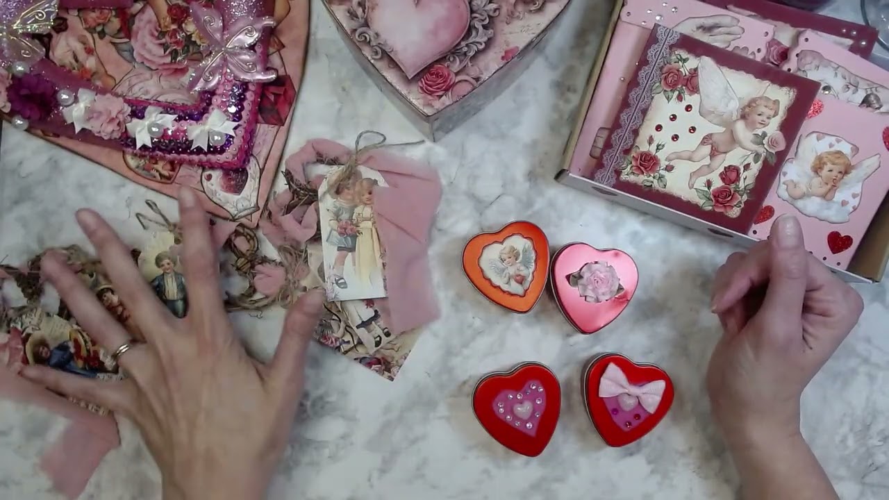 Vintage Valentine Craft Showcase Garland, Tins, Cards