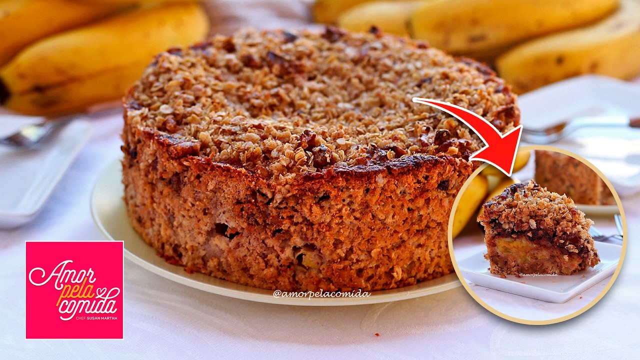 Torta de Banana com Aveia e Chocolate – FÁCIL, SEM FARINHA e DELICIOSA!