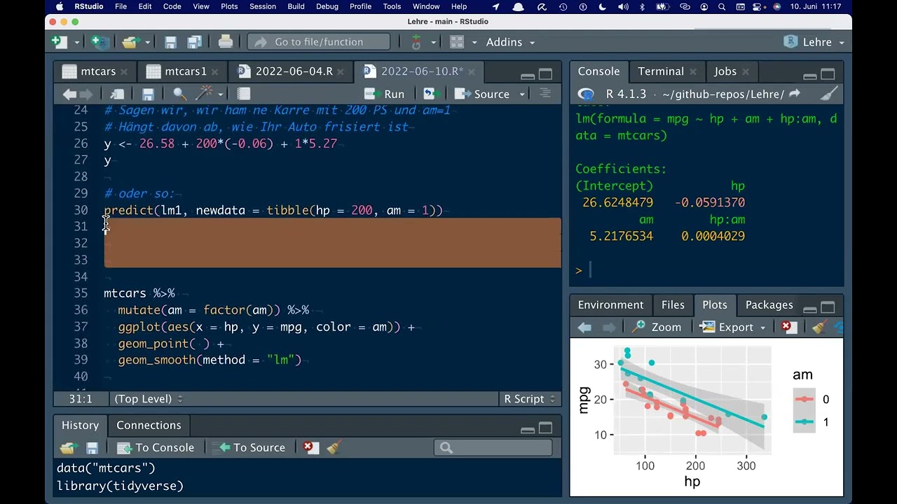 Interaktionseffekt, Regression, mit R