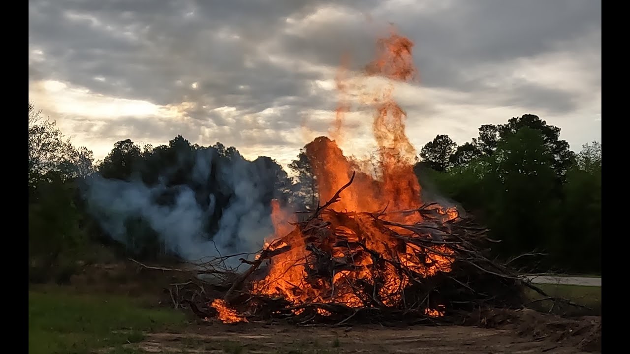 Massive Fire! Pile Burning & Land Clearing with a Case CX210D Excavator