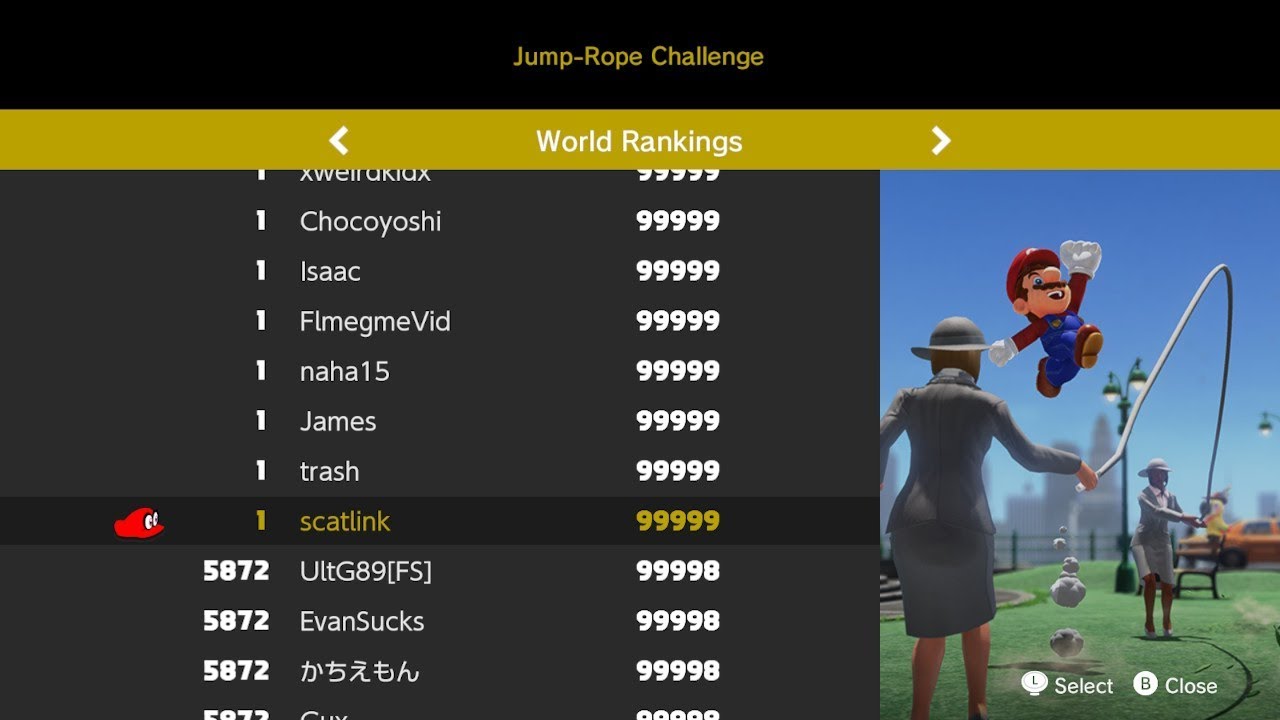 Super Mario Odyssey (NS) - Talkatoo Camera Freeze Glitch for 99999 Jump Rope Score!