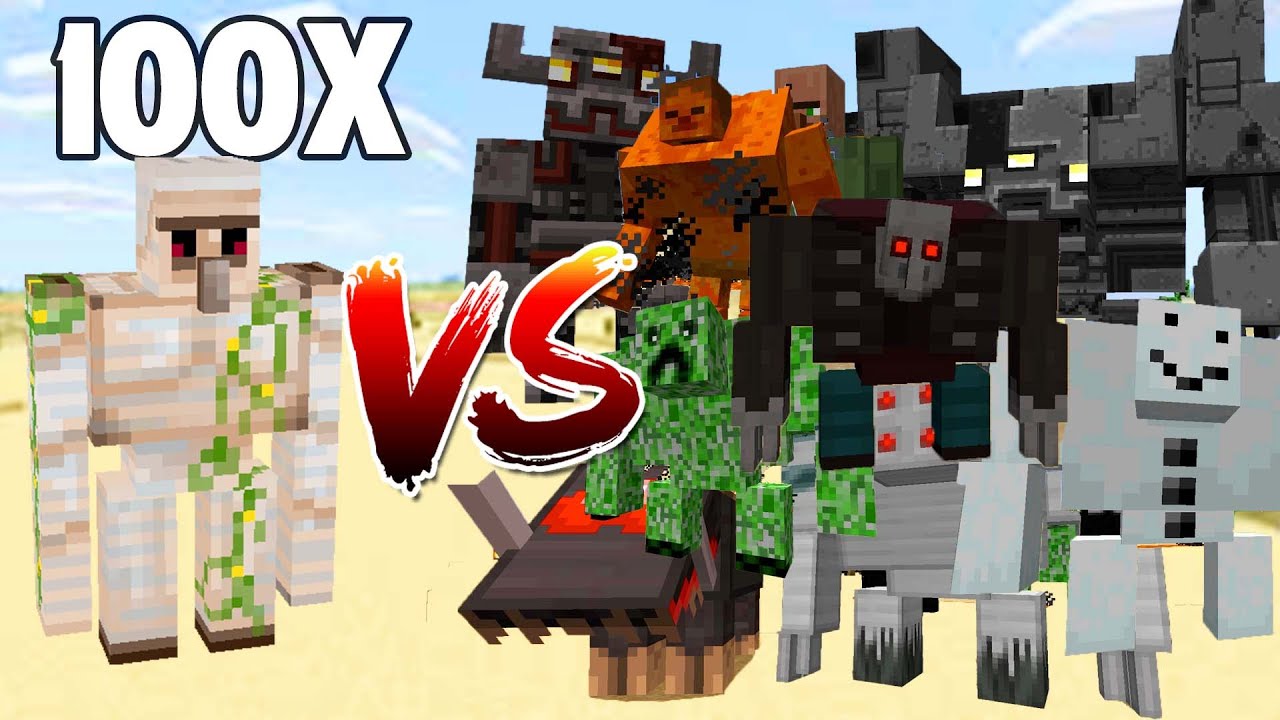 100 Iron Golem vs CrimsonSteve's more mobs & Ser Pumpkinhead In Minecraft