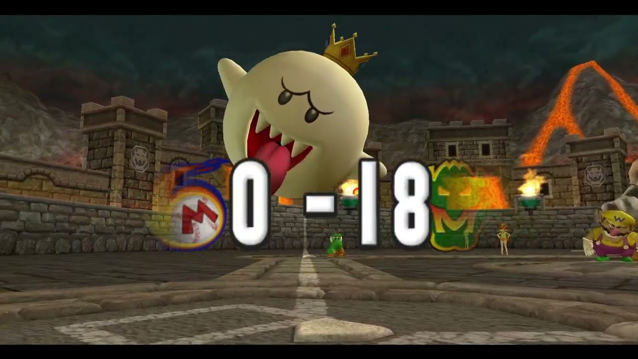 Mario Super Sluggers Bowser Monsters vs Mario Fireballs in Bowser's Castle