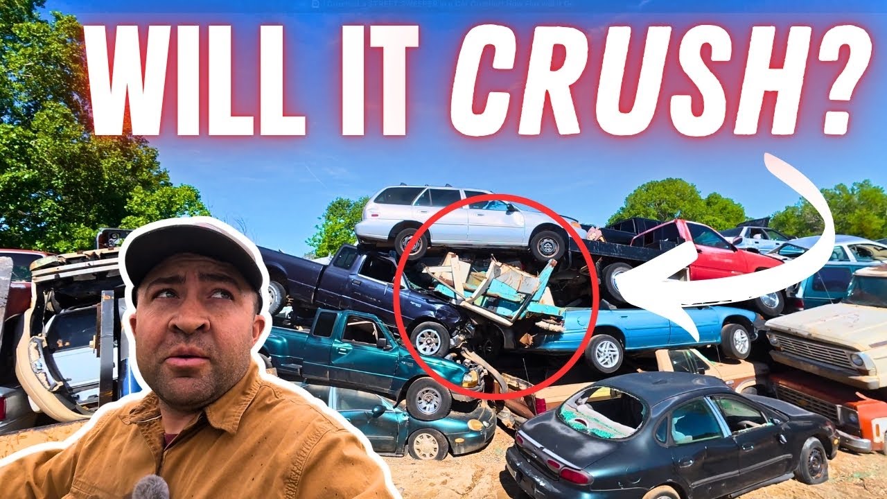 I Crushed a STREET SWEEPER in a Car Crusher! How Flat will it Go?