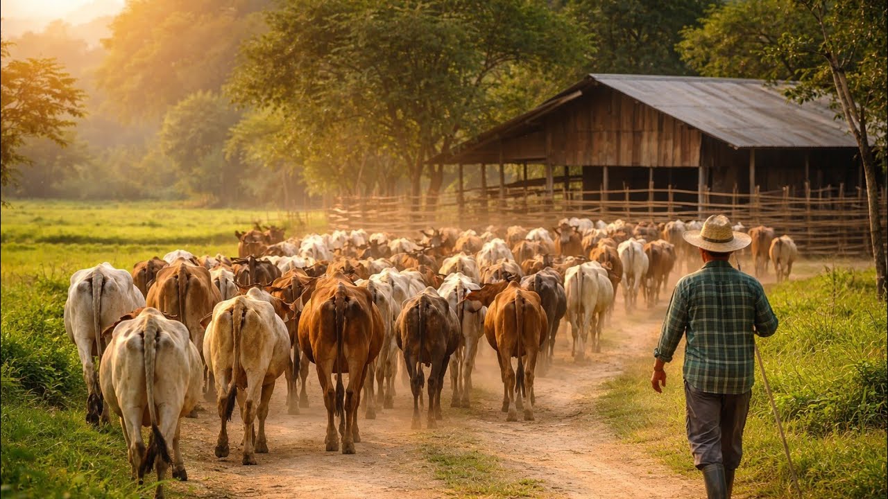 Aktivitas Mengiring Puluhan Sapi Pulang ke Kandang | Suasana Peternakan Sapi