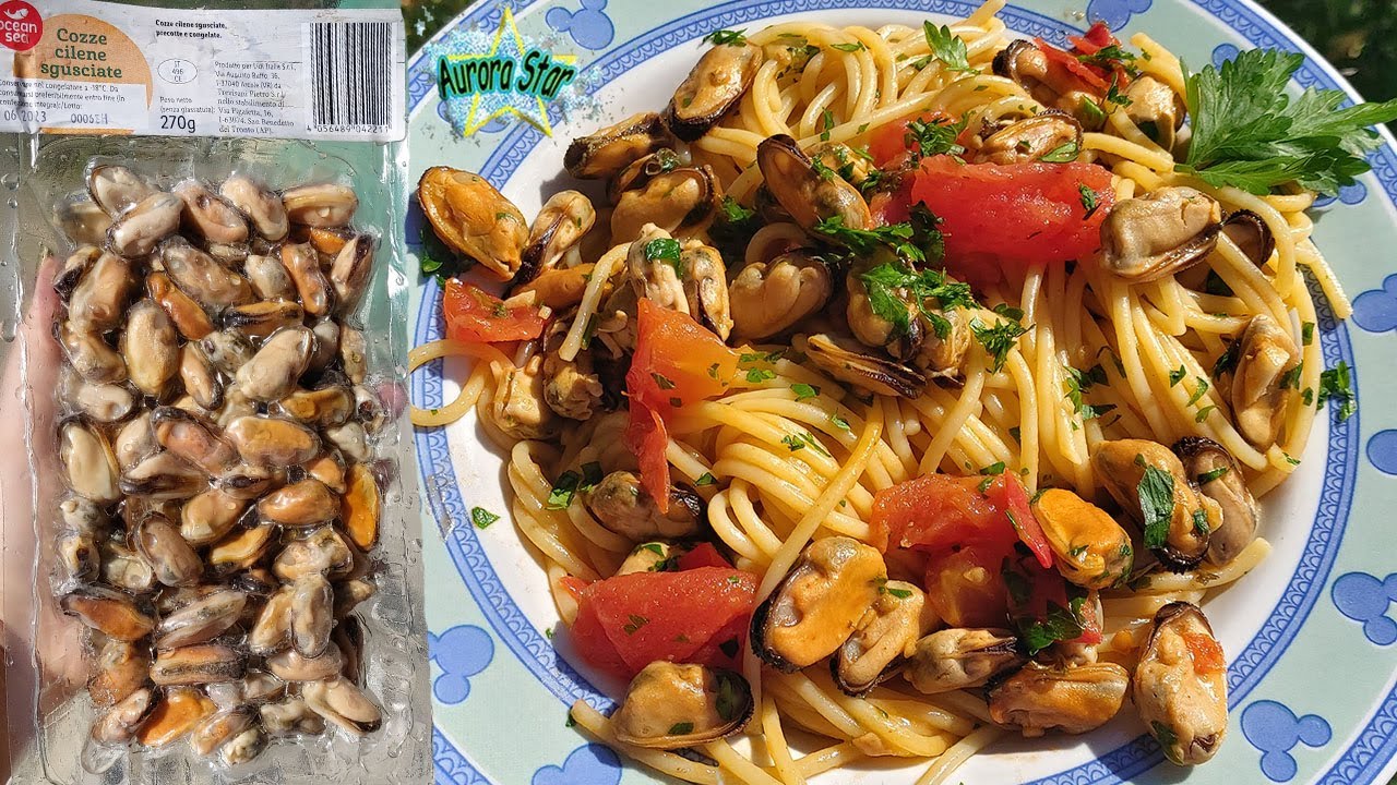 Spaghetti con le cozze surgelate già sgusciate e pomodoro