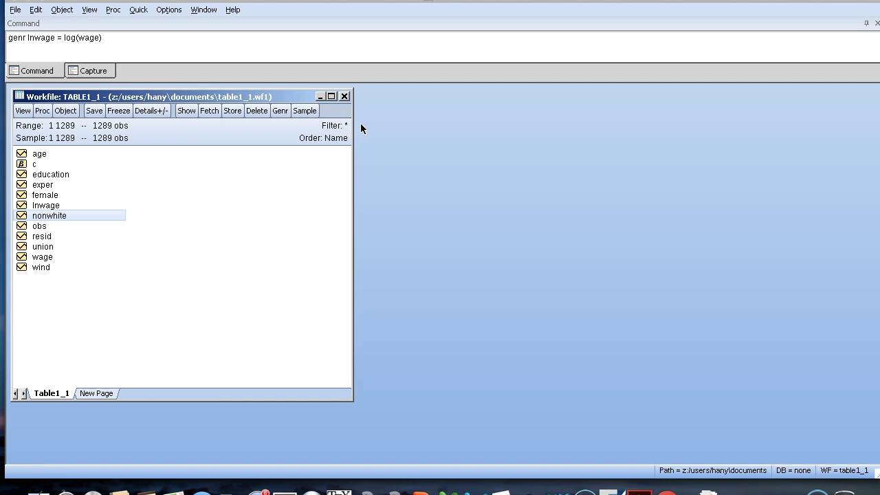 خلق متغير جديد في افيوز EViews generate new variable