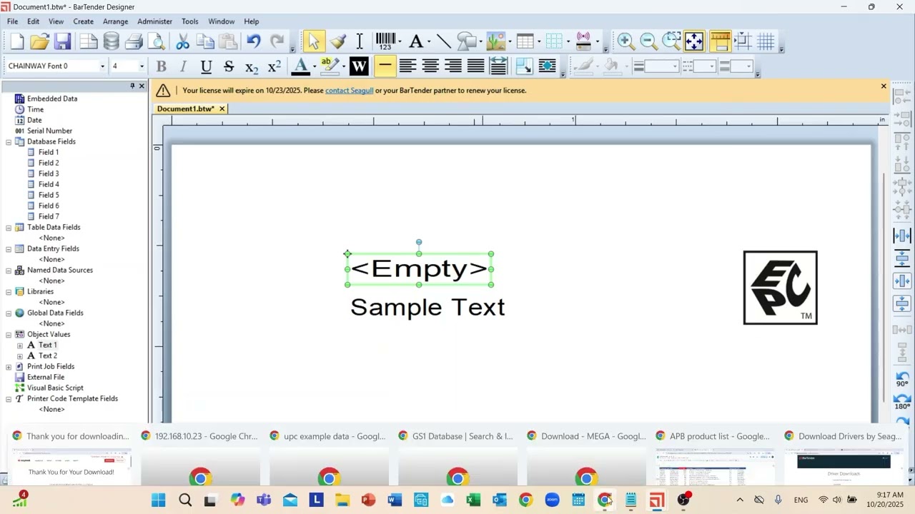 RFID Label Template Design with Bartender Designer on a Chainway CP30