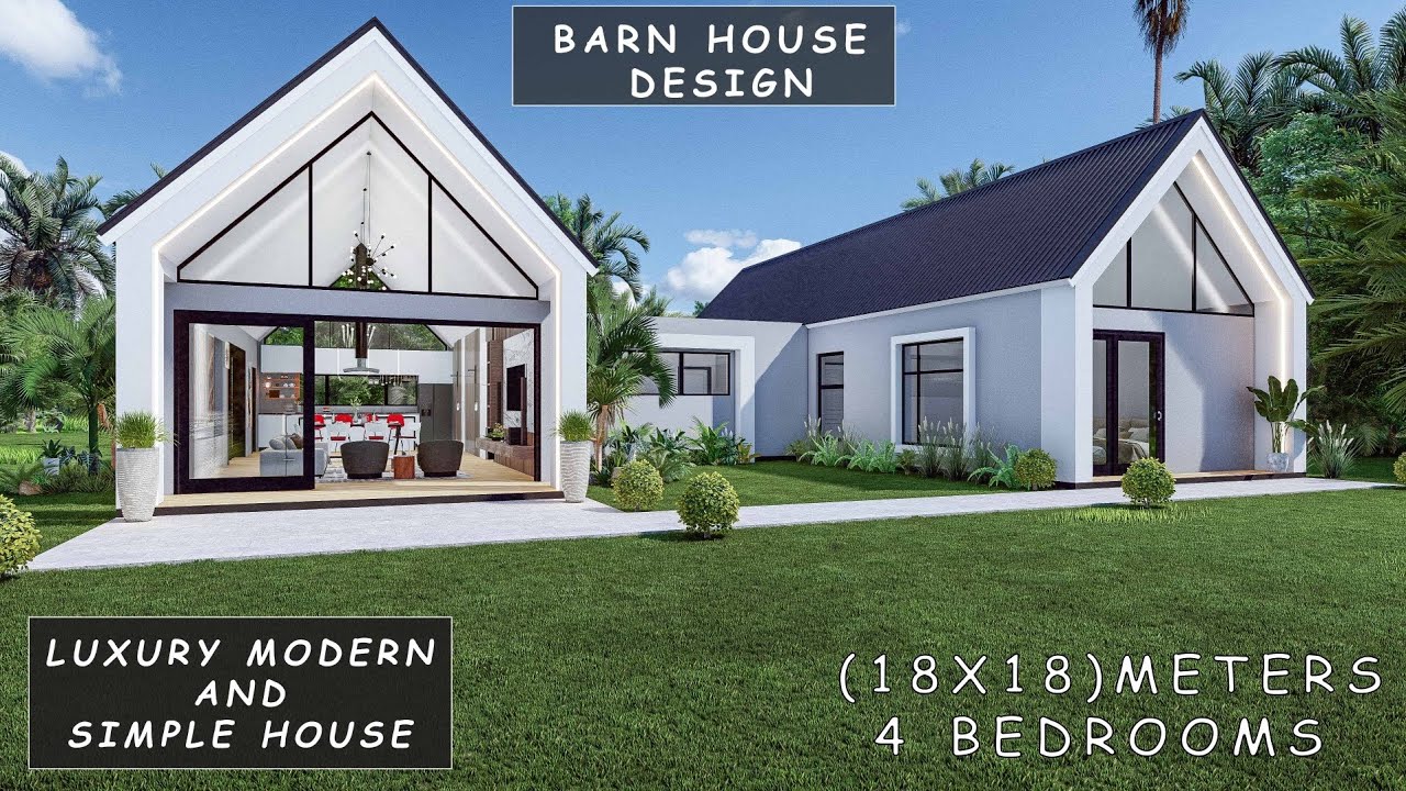 Amazing Modern House Design 18m X18m | 4 Bedrooms ( Barn House Design )