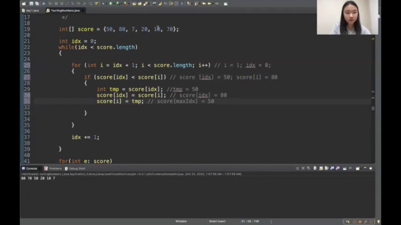 Sorting Numbers From Greatest to Least in a Array  - Java