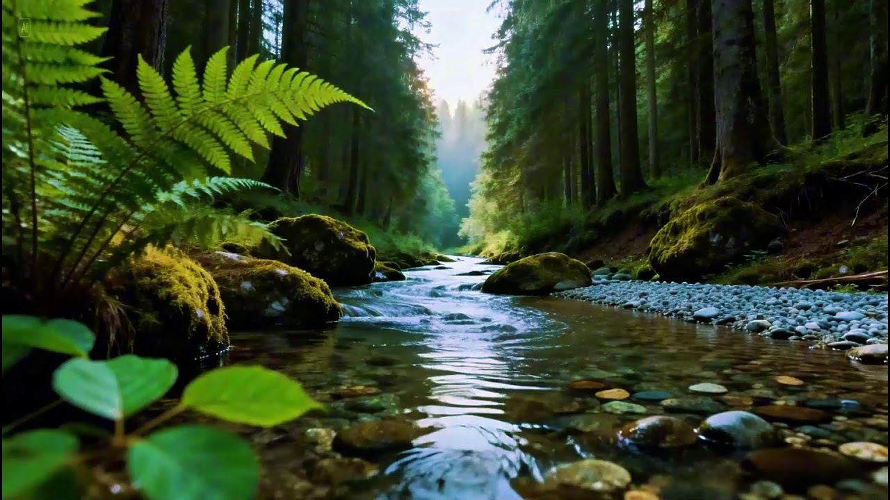 Tranquil Forest Soundscape | Peaceful River Stream Ambience | Soft Birds Chirping Sounds