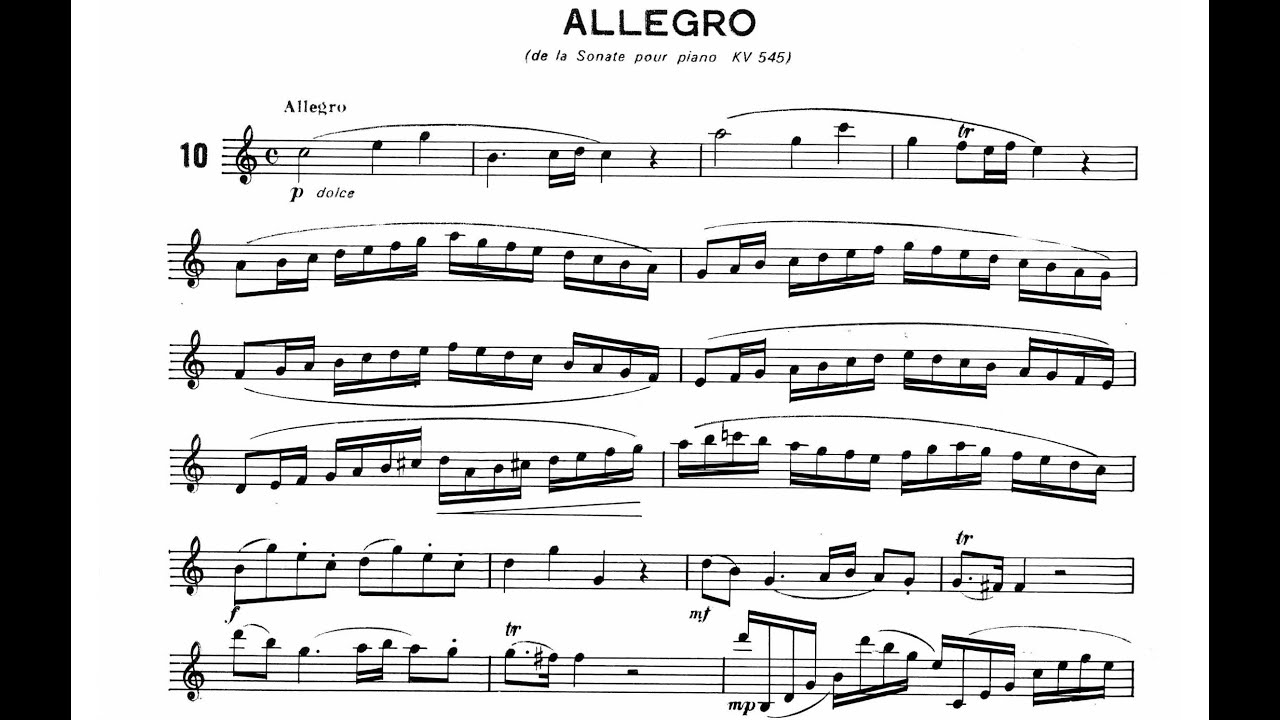 Initiation a Mozart. Allegro (de la Sonate pour piano KV. 545). Étude 10