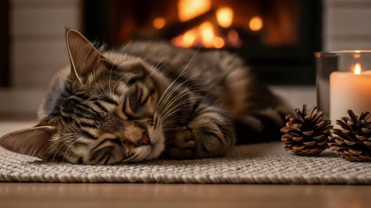 Warm Fire Cat Sleep Music 432Hz 🐈 Healing Ambience For Comfort, Deep Rest, And Serenity