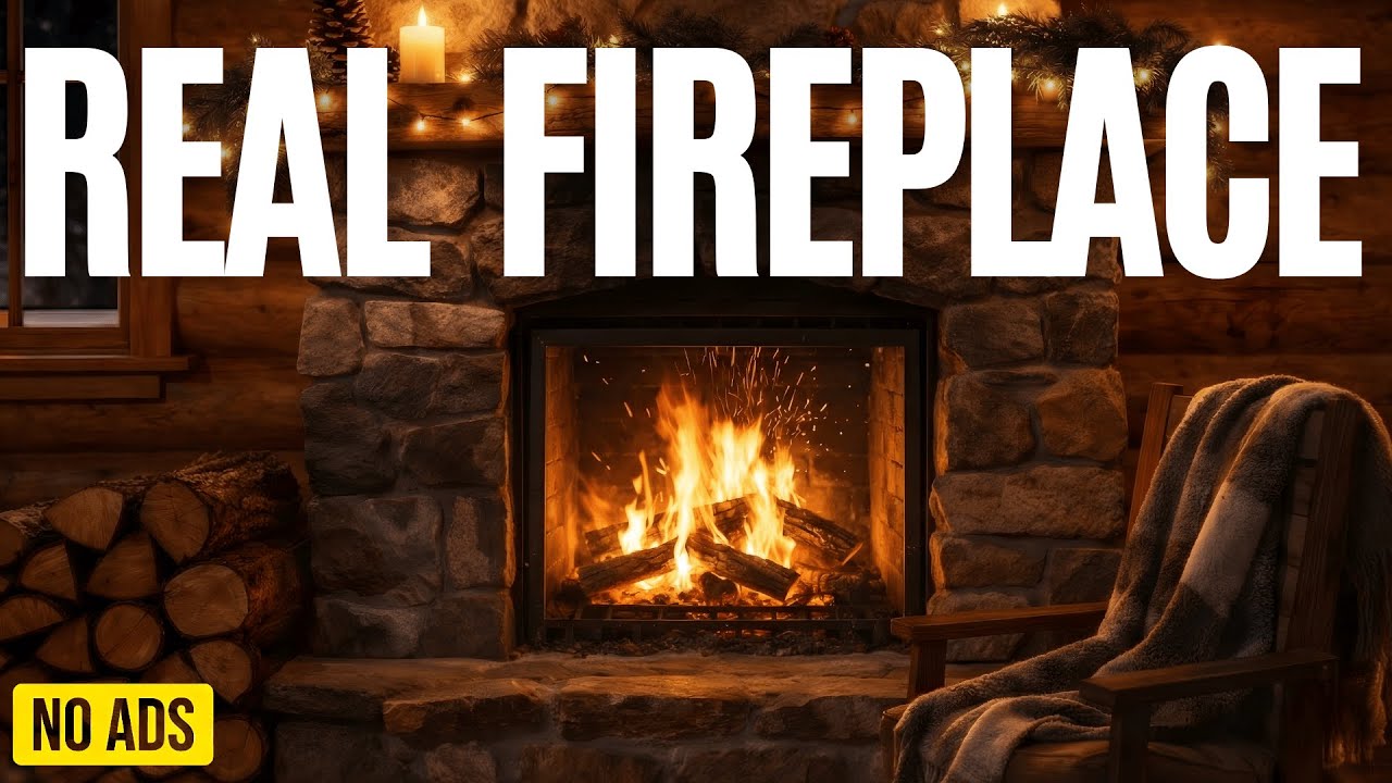 🔥 Real Fireplace Sounds 24/7 | ❄️ Snowy Night Ambience for Sleep, Study, Focus | Cozy Cabin Vibes