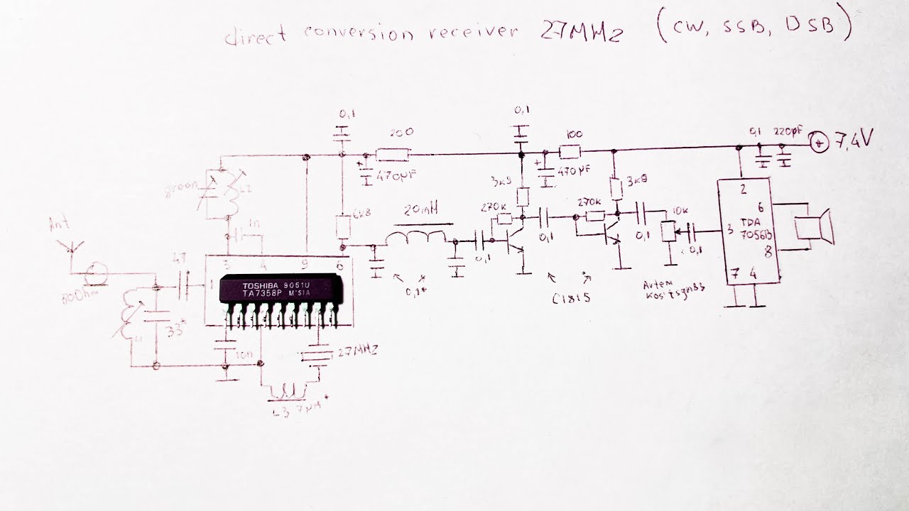 27 MHz direct conversion radio receiver TA7358P + TDA7056B