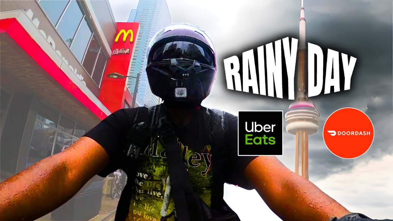 Uber Eats Delivery In Canada | Rainy Day in Toronto - UBEREATS And DOORDASH - E-Bike Delivery