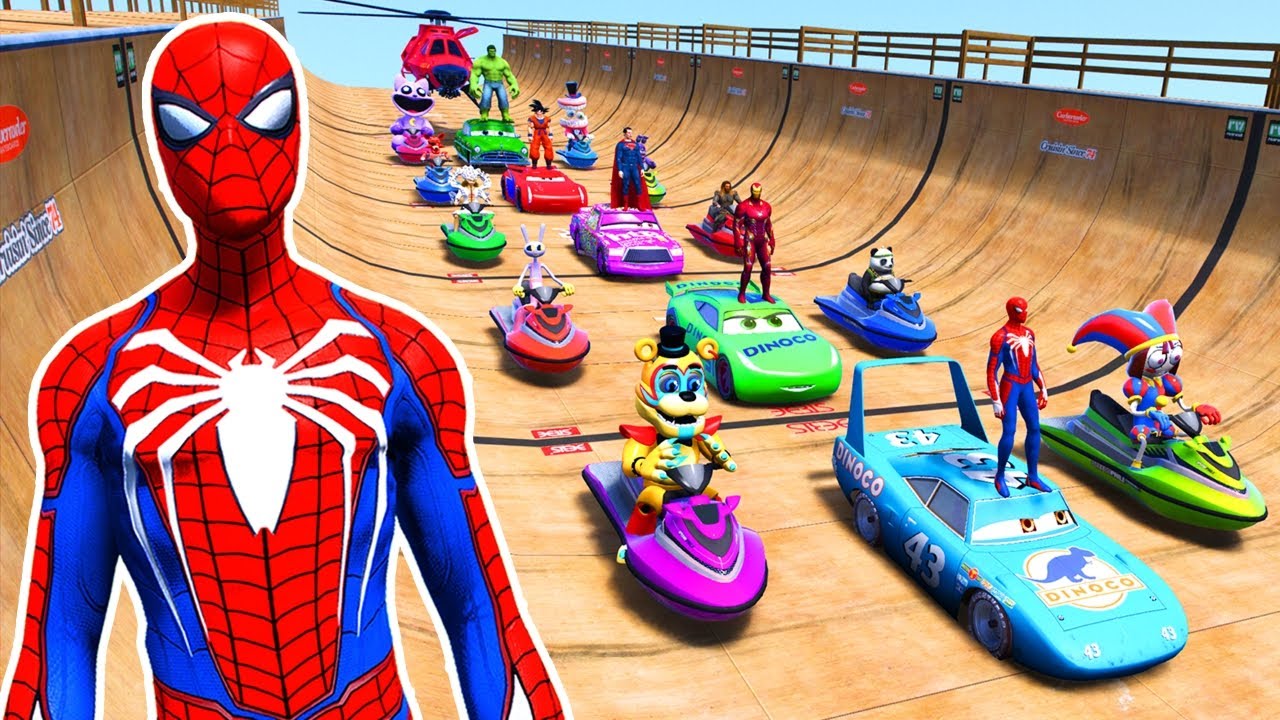 GTA V SPIDER-MAN 2, FIVE NIGHTS AT FREDDY'S, THE AMAZING DIGITAL CIRCUS Join in Epic New MEGA RAMP
