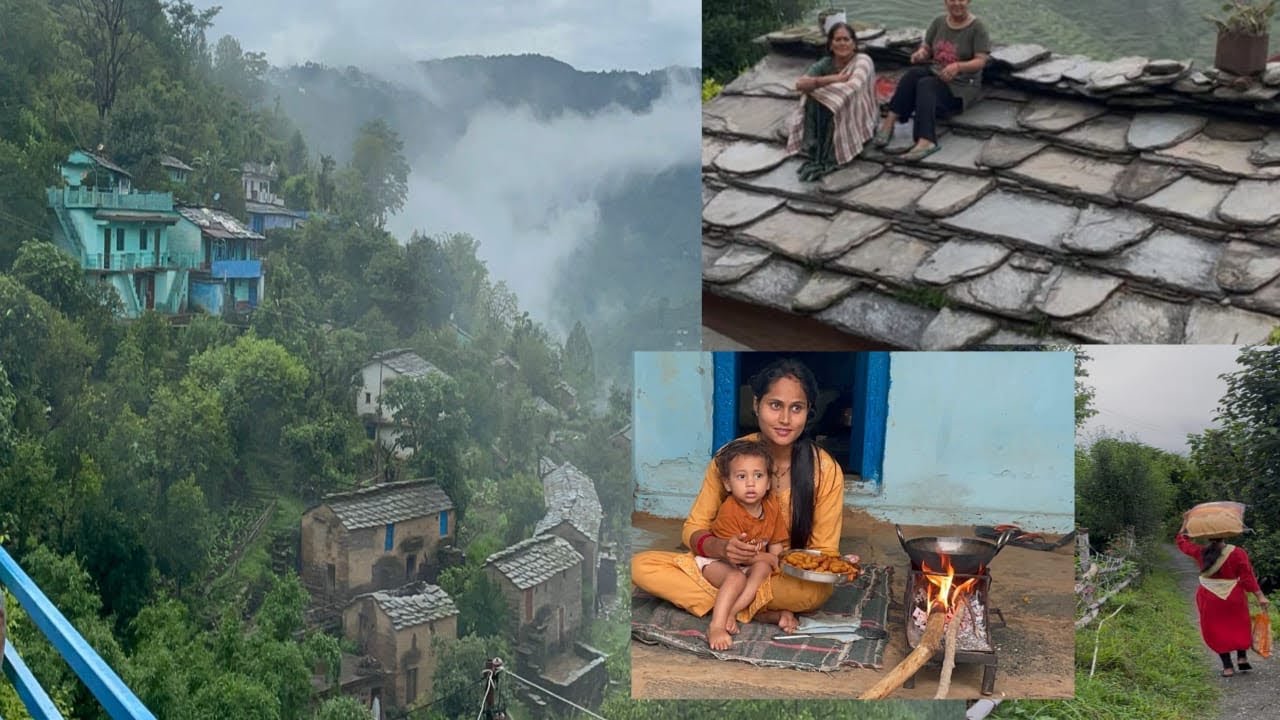 बरसात में कैसे रहते हैं।पहाड़ी गांव के लोग पहाड़ों में।heavy rainfall in the India mountain village.