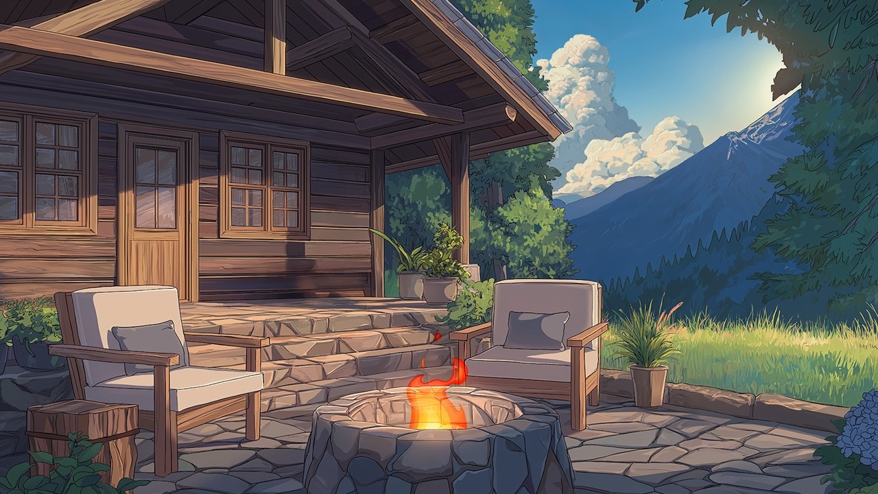 Cozy Spring Porch Ambience 🌸 Smooth Jazz & Warm Fireplace for Relaxing, Reading, Work & Focus