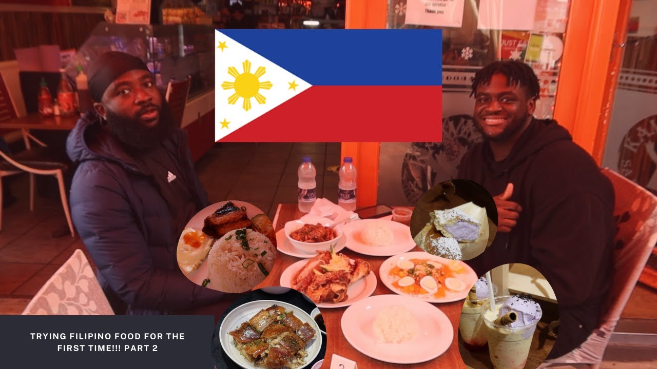 TRYING FILIPINO FOOD FOR THE FIRST TIME!Crispy pata, Halo Halo, Adobong Manok, Pancit, Lechon.Part 2